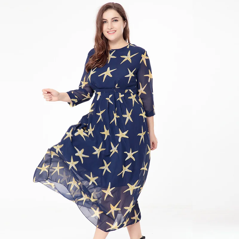 Женское шифоновое платье в стиле бохо Элегантное длинное большого размера