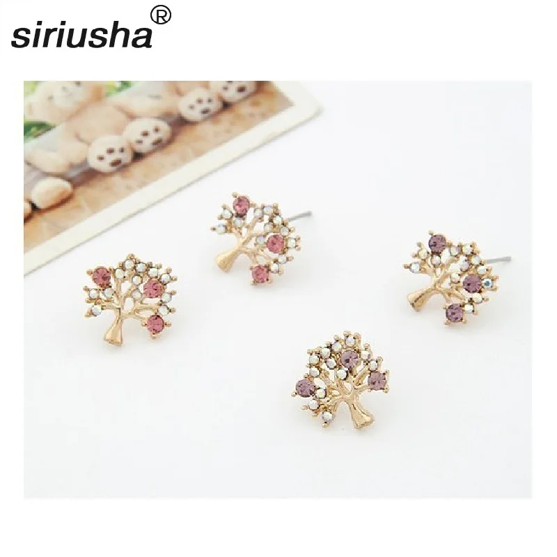 

Fashion Sweet Flash stone Personality Fruit Tree Money Tree Earrings Lady Temperament Trends Wild Earrings Women S249