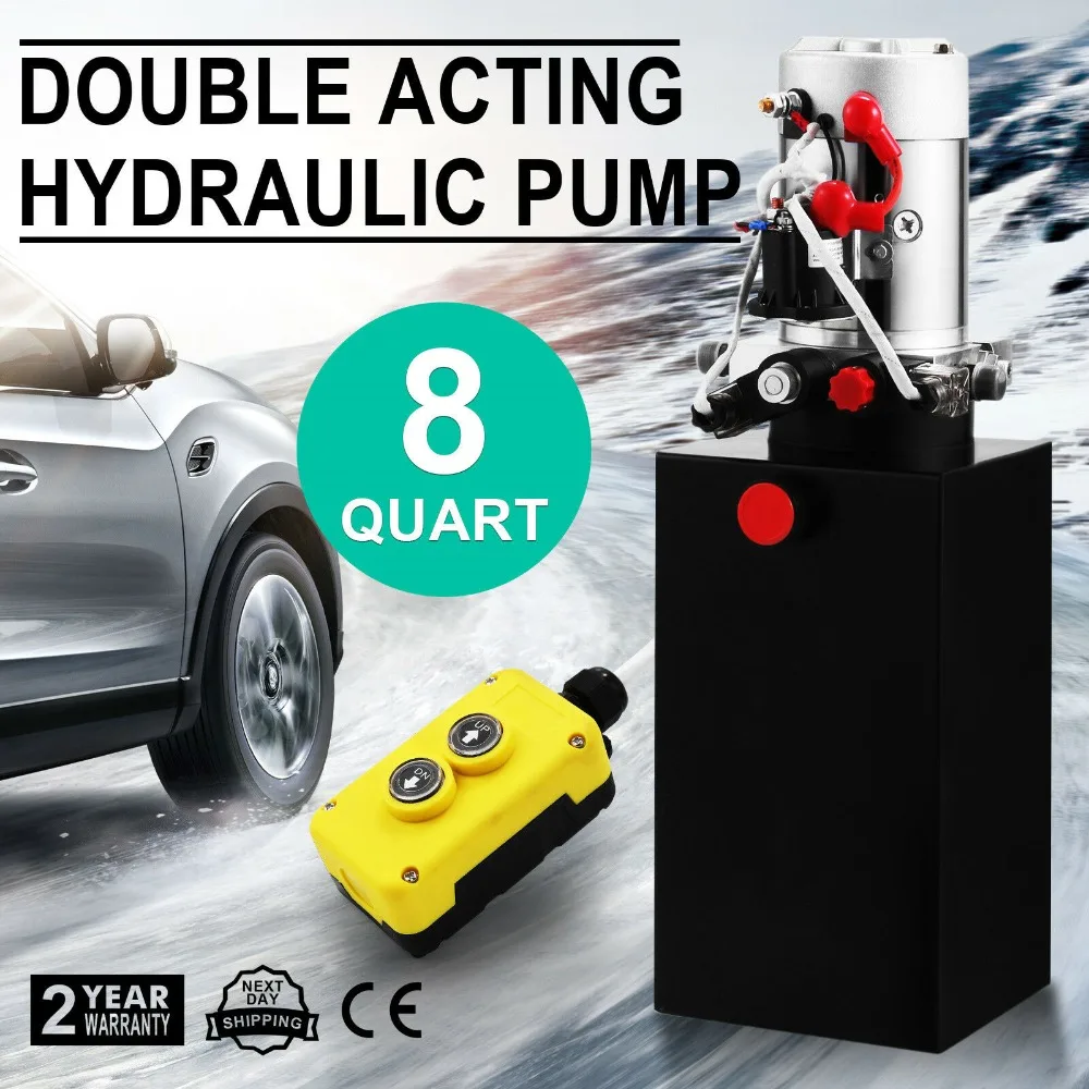 

8 Quart Double Acting Hydraulic Pump Unit 12V Steel Tank Hydraulic Pump for Dump Trailer