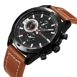 CURREN Военная серия черный корпус коричневый оригинальный ремень 3 циферблат дизайн водонепроницаемые спортивные часы мужские кварцевые