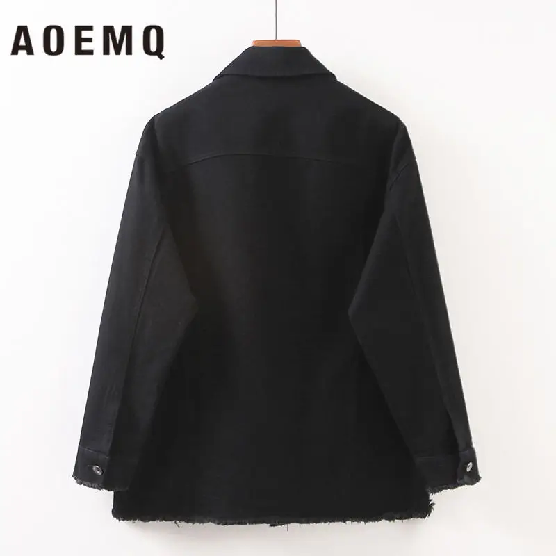 AOEMQ модные черные однотонные Длинные куртки верхняя одежда осенняя