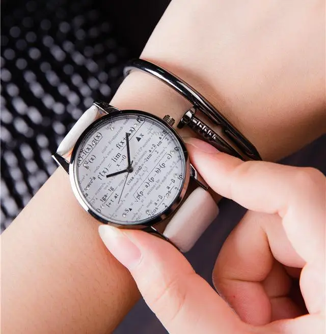 Модные Винтажные Математические Функции Формула круглые кварцевые наручные часы с циферблатом наручные часы для мужчин женщин студентов молодых OP001 - Цвет: Белый