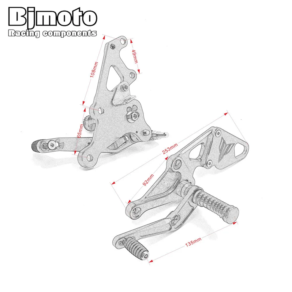 Bjmoto для Yamaha MT07 2013 2014 2015 2016 2017 FZ07 подставка ног мотоцикла CNC заготовка Peg комплект