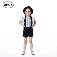 Комплекты одежды для девочек коллекция года, Весенняя детская одежда полосатая жилетка для девочек+ комбинезон, костюмы для От 3 до 10 лет, детский Модный комбинезон