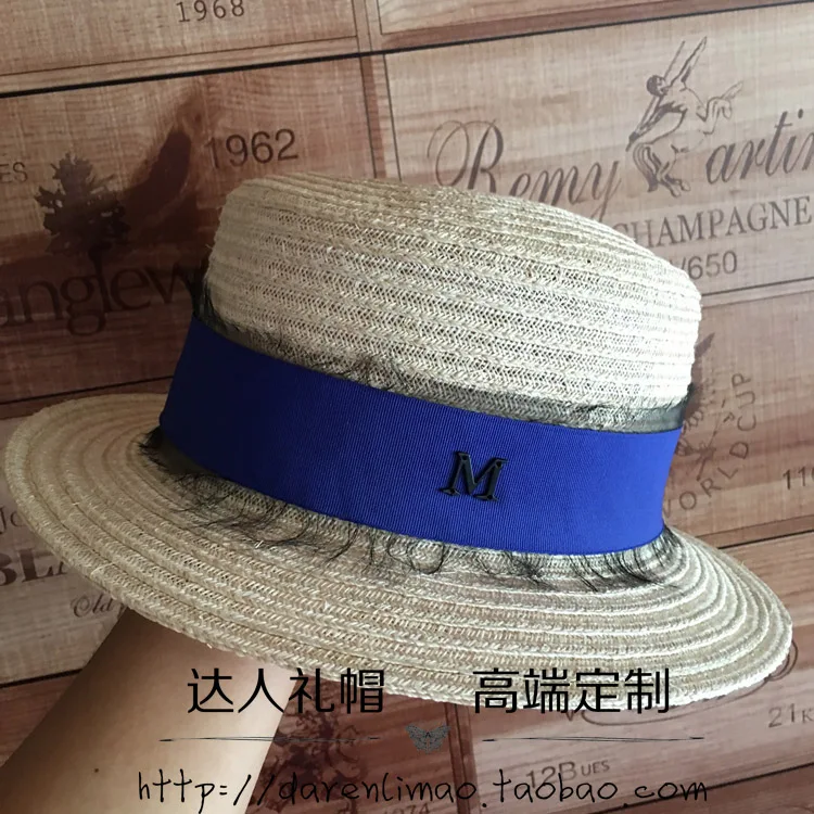 

Summer new linen flat straw lace elegant British female hat