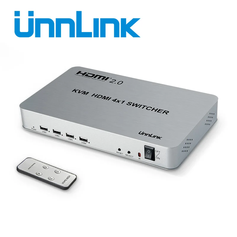 

Unnlink HDMI 2.0 4X1 KVM Switch 4 Port USB KVM HDMI Switcher HDCP2.2 HDR 4K@60HZ with IR Remote Control for 4 Hosts Computer