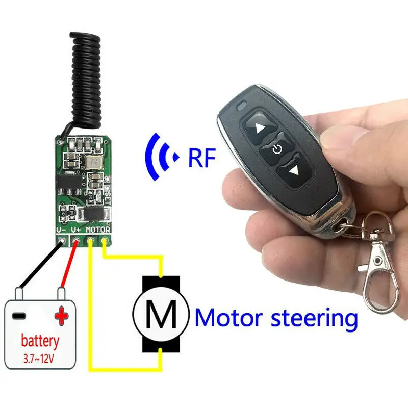 

wireless remote control switch 433mhz rf transmitter receiver 3.7v 4.5v 9v 12v motor Forward Reverse steering Controller module
