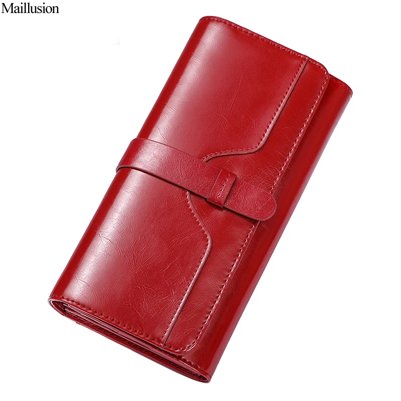 

Maillusion Fashion Designer Geniuen Leather Wallets Women Hasp Long Ladies Clutch Wallets Female Purse Card Holder Phone Pocket
