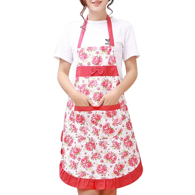 Chinese Floral Cotton Linen Apron Woman Bibs Home Cooking Baking Coffee