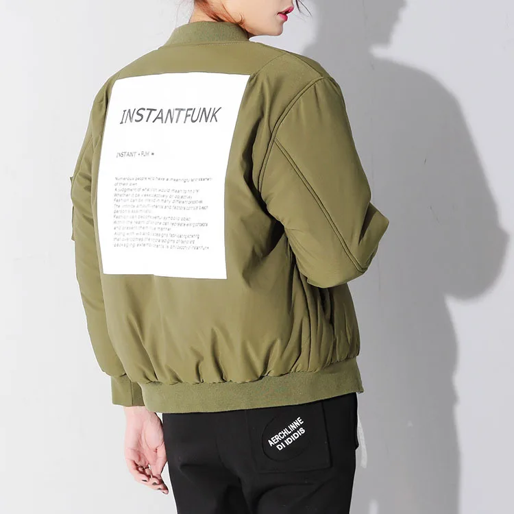 

2016 Winter women baseball jacket American letters printed zipper faux leather both side to wear fashion casual women coat