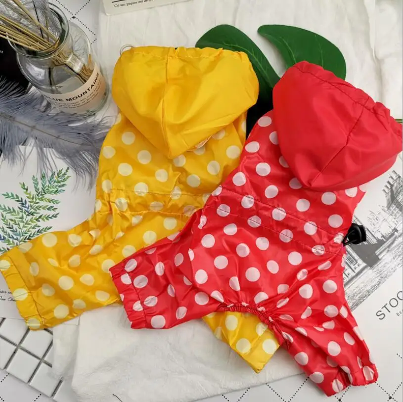 

2015 Free shipping Polka Dots Pet products dog clothes puppy clothing waterproof dogs raincoat jumpsuit 3 colors XS ,S,M,L,XL,