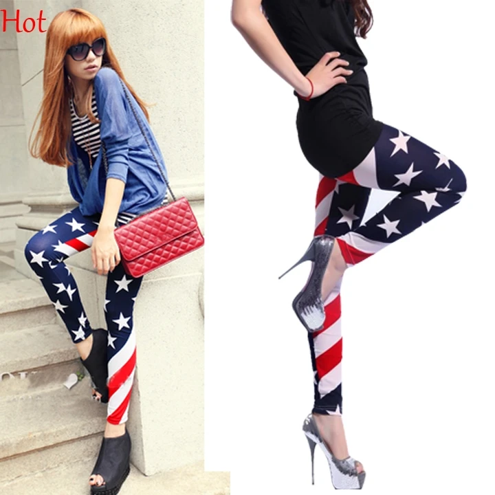 Hot Design High Elastic Striped Stars Leggings USA Flag Leggings