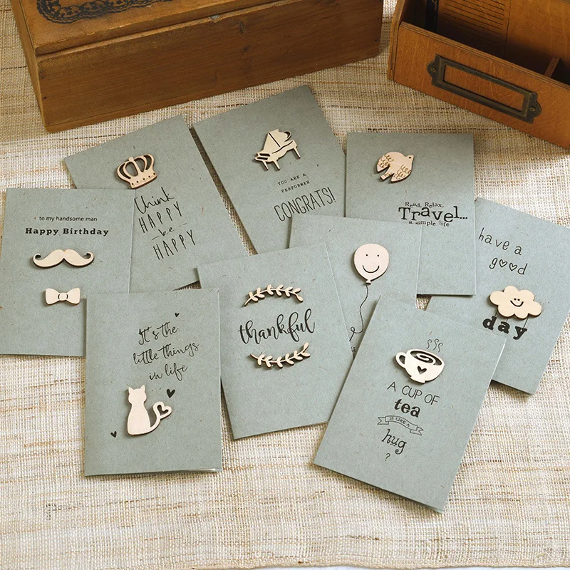 

Eno Greeting mini greeting cards for all purposes, wood ornament small gift cards for promotion gift