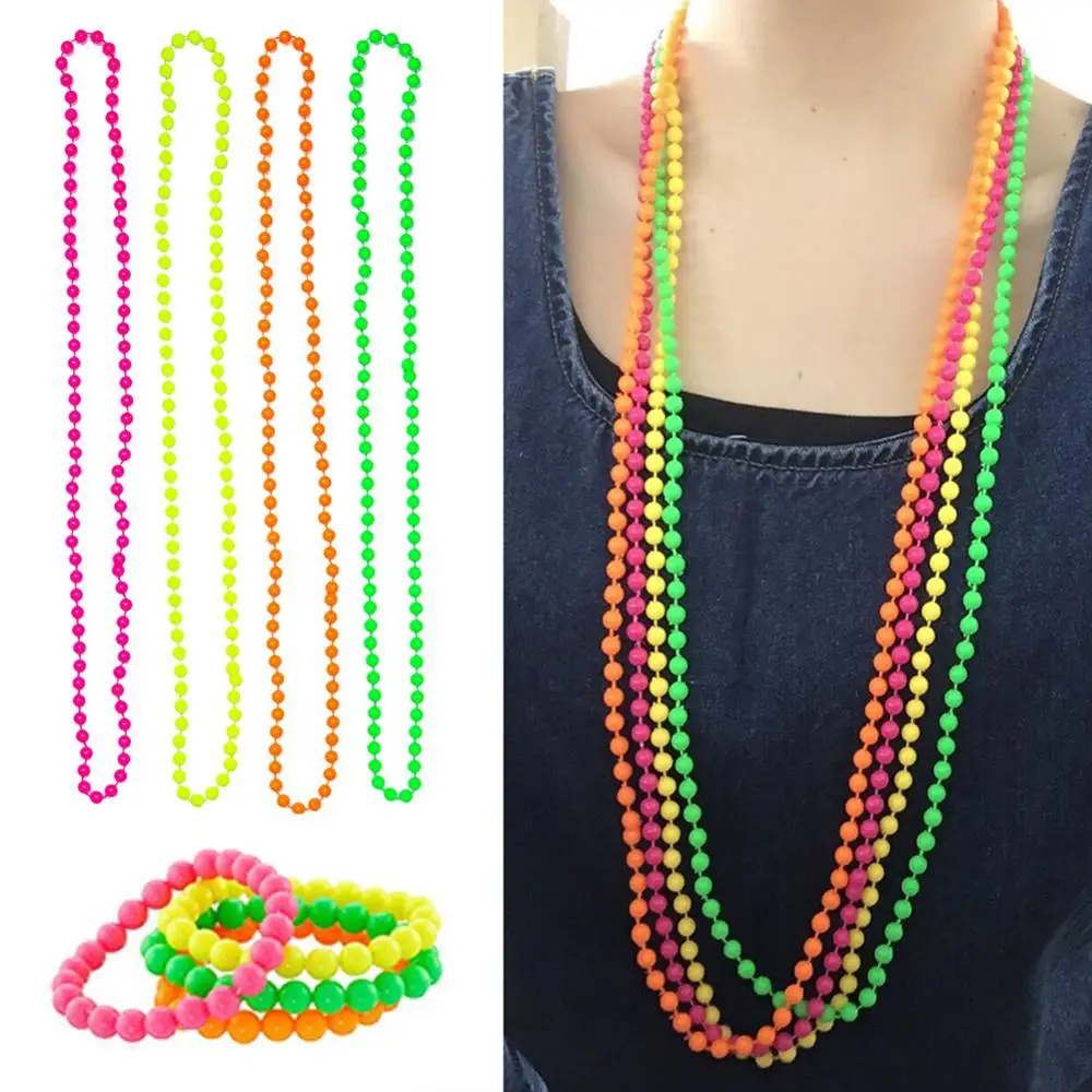 

4Pcs Neon Color Bead Strand Necklaces Bracelets Jewelry Party Dress Accessories