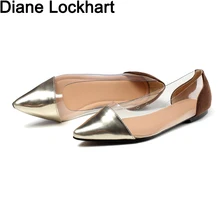 Новинка года; сезон весна; европейские и американские невысокие плоские туфли с металлическими вставками; прозрачные женские туфли с острым носком; большие размеры