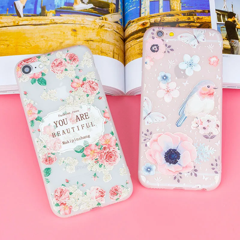 

Flower Patterned Case For iPhone 7 5 5S SE 6 6S Plus X Cover Soft Silicone Protect Back Cover For iPhone 8 7 Plus Phone Cases
