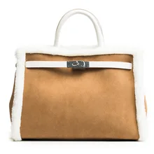 Женская зимняя новая милая сумка-тоут с замком из меха норки, плюшевая сумка, теплая сумка через плечо, повседневная сумка-тоут