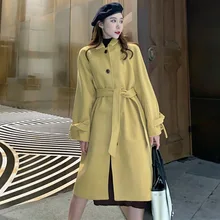 Trench Coat Women's Medium Style Warm Winter Coat Longline Winter Fall Warm Coat Overcoat With Lacing shawl collar longline coat