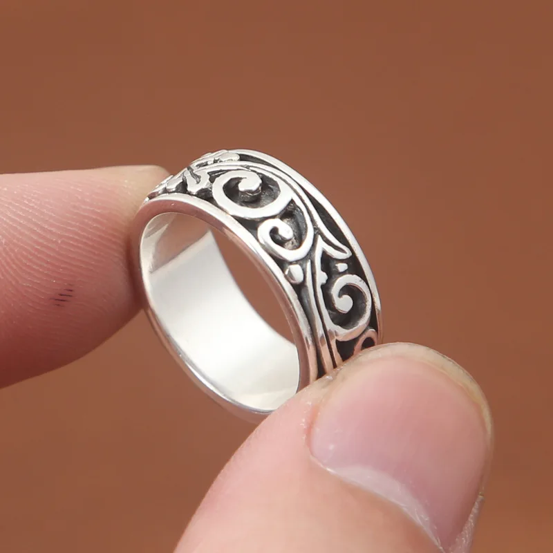FNJ кольцо, 925 серебряные ювелирные изделия, новая мода, S925 Стерлинговое Серебро, кольца для женщин и мужчин, большие размеры 7,5-12,5, с цветочным узором