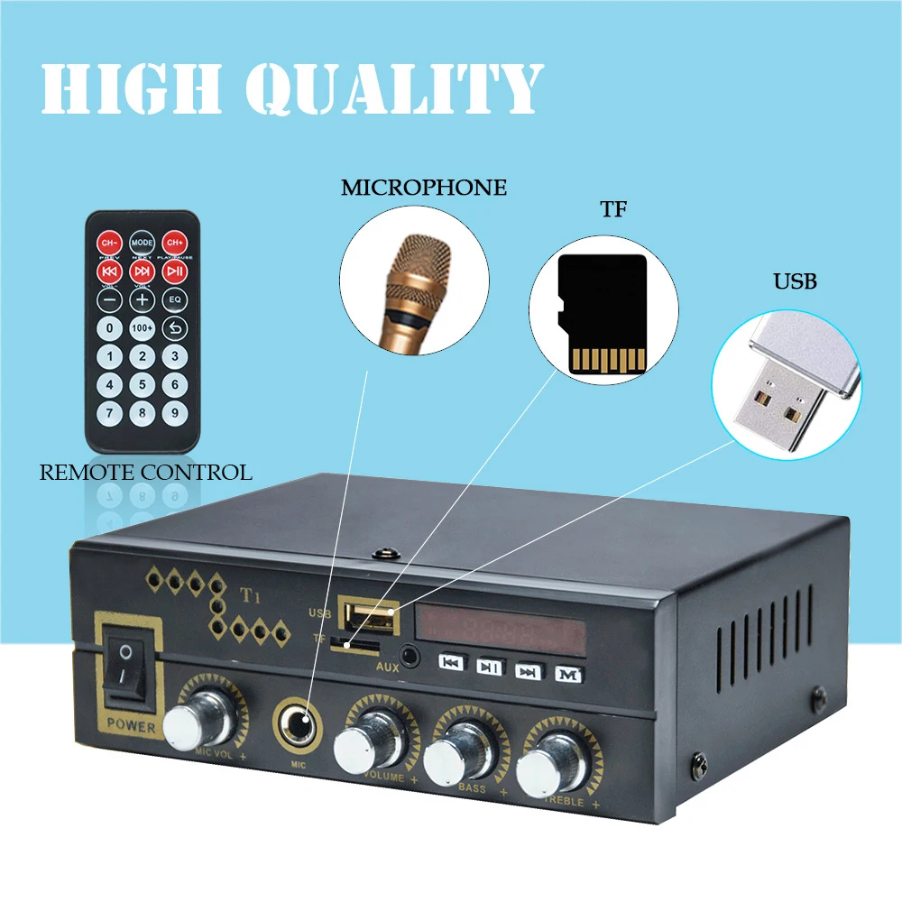 Bluetooth 2.0CH домашний усилитель аудио с микрофоном/USB/TF/FM/AUX воспроизведение стерео звук высокое качество