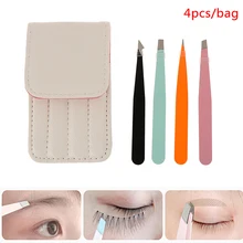 4 Pz/set In Acciaio Sopracciglio Pinzette In Acciaio Punto Slant Punta Piatta di Rimozione di Trucco Professionale di Rimozione Dei Capelli Del Sopracciglio Pinze Clip