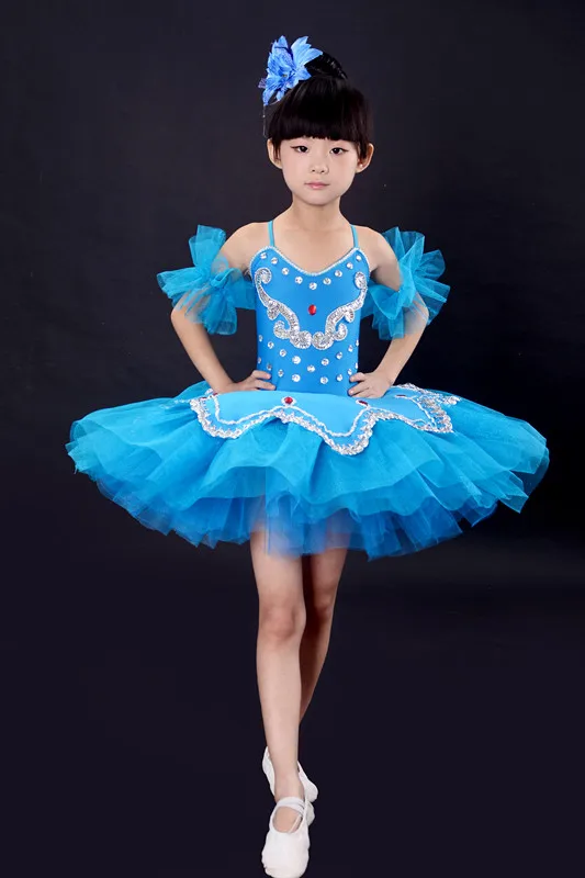 Профессиональные классические балетные пачки, детские белые балетные костюмы с Лебединым озером для девочек, детское платье-пачка с перьями, юбки для танцев - Цвет: Синий