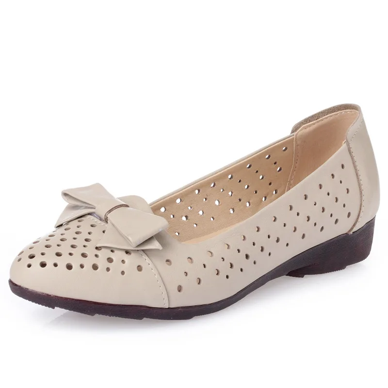 Confortable Véritable Respirant Appartements Printemps Cuir 2018 Nouveau En Doux Creux Rétro Beige Plates Femmes Brown Arc Mode noir light Chaussures IzISxwqC