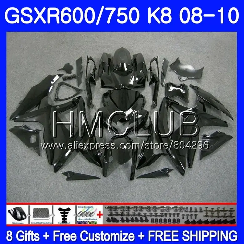 

Body For SUZUKI GSXR 600 GSXR 750 08 10 GSXR600 08 09 10 Gloss black 6HM.4 GSX-R750 GSXR-600 K8 GSXR750 2008 2009 2010 Fairing