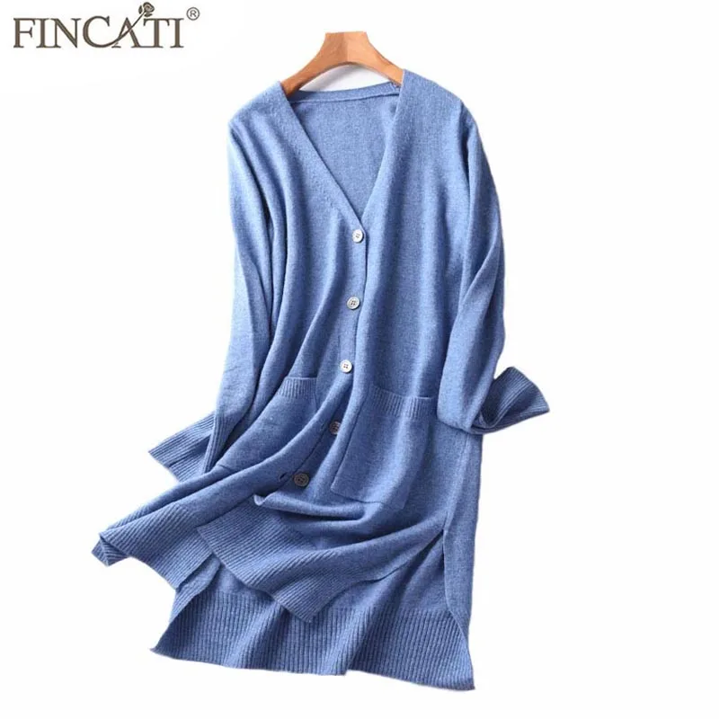 

Cardigan Women 2018 New High-End Spring Autumn 100% Pure Cashmere V Neck Notched Side with Pocket Causal Long Outwear Coat