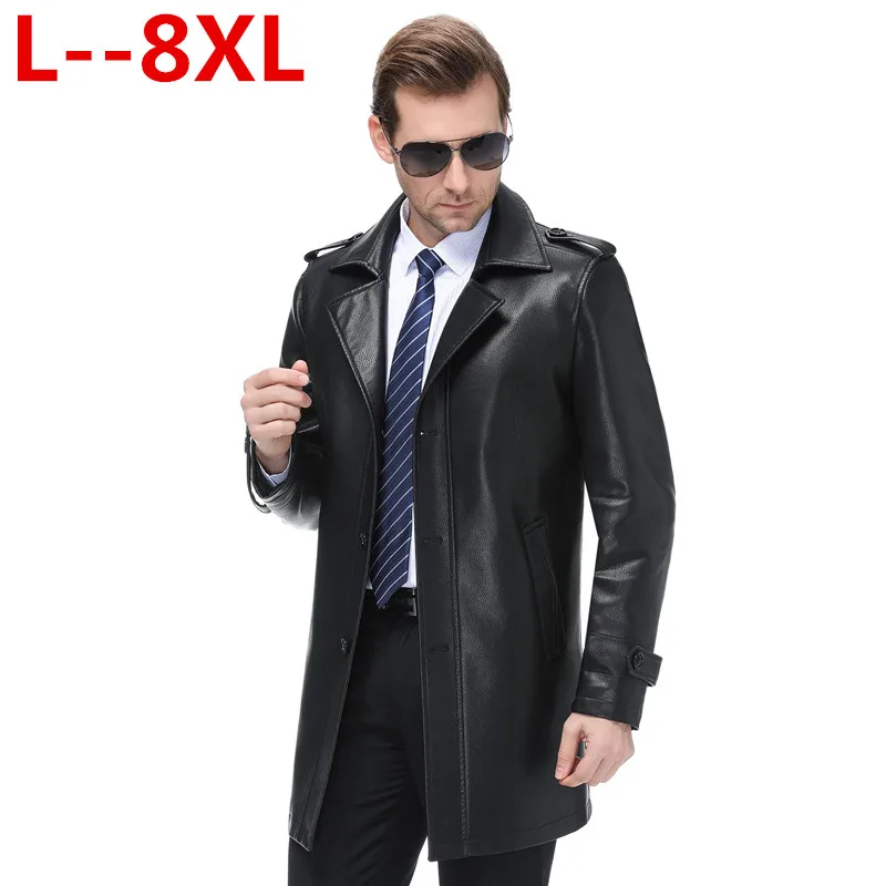 Мужское кожаное пальто из натуральной кожи 8XL 6XL весеннее овечьей шкуры с