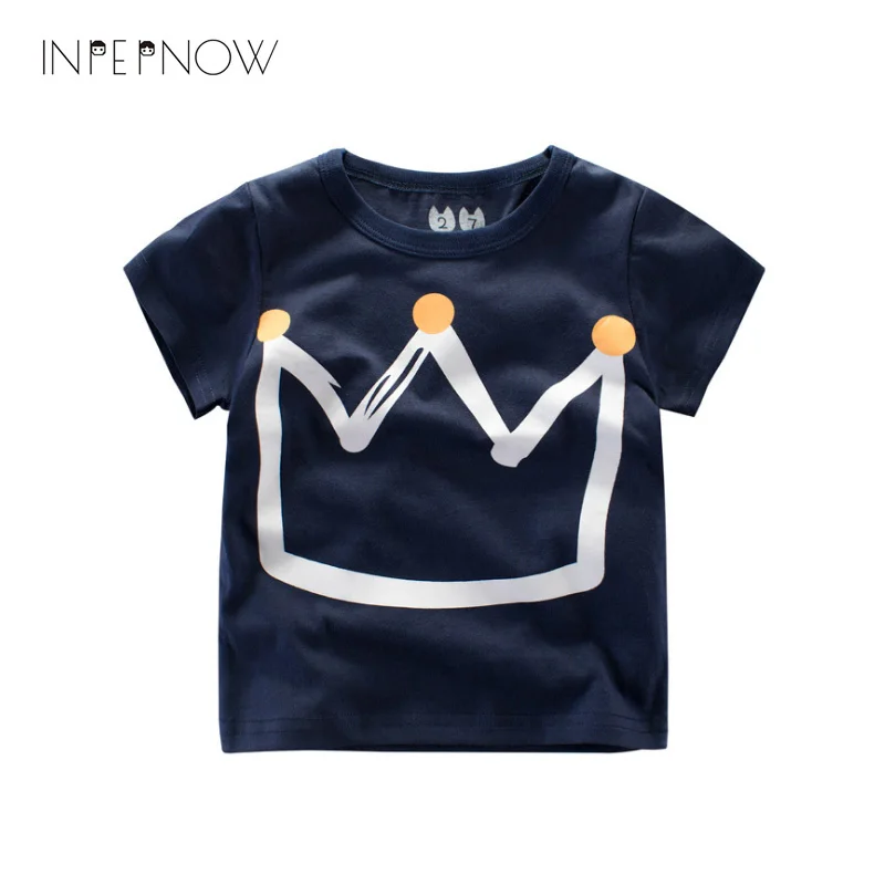 

INPEPNOW 2018 New Children Print Short Sleeve T-shirt Crown Baby Boy Tshirt Girls Summer Clothing Kids Tee Tops Clothes 24M-7T