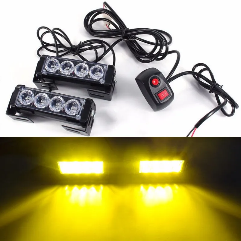 

1set 2x 4 led Motorcycle driving light Daytime running Auxiliary fog light Police Emergency strobe flash Warning day light 12V