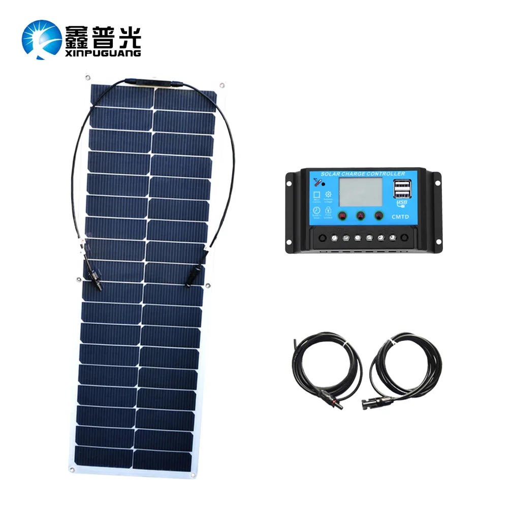 Гибкая ячейка солнечной панели 50 Вт 10A PMW USB контроллер pv разъем для 12 В батареи RV