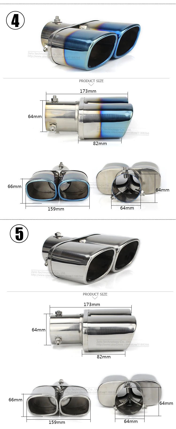 Cano de Escape Ponta de Escape Silenciador Automotivo Duplo Redonda Inoxidável Cromado Modificado Garganta Traseira Exige Aço 5 High Quality Automóveis e motos
