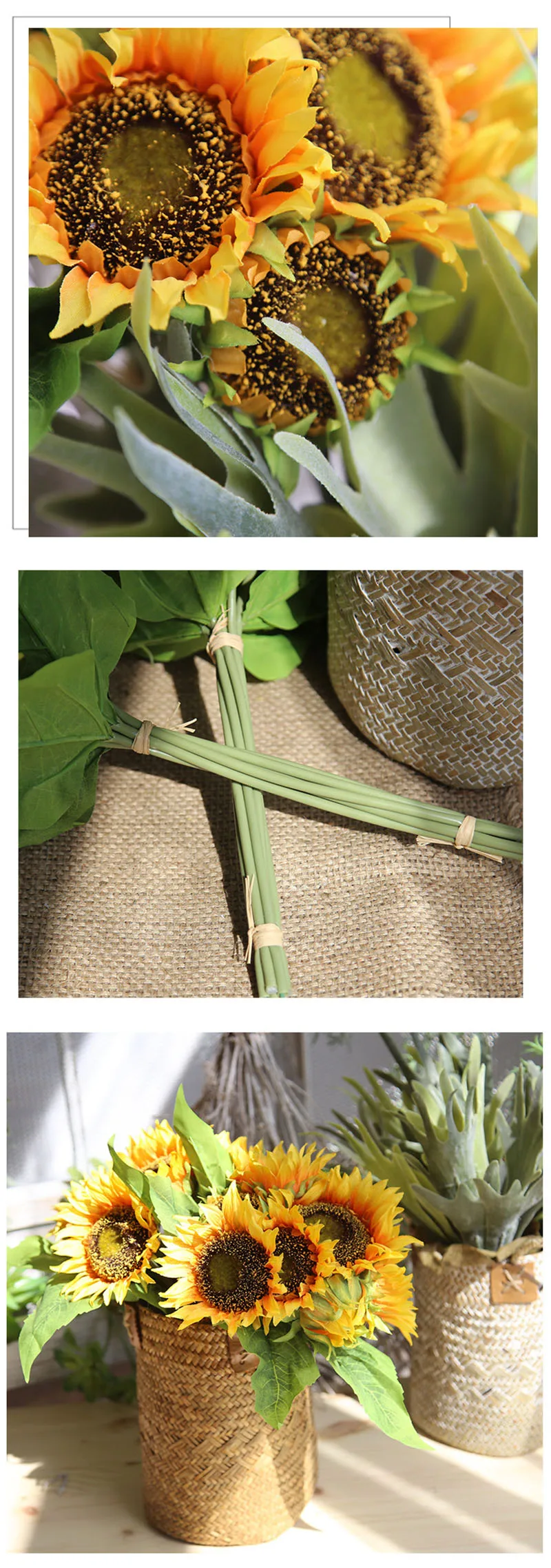 Flone Artificial Sunflower Bouquet Plant Fake Flowers Garden Decoration Material Home Party Sunlight Plant Decoration Accessorie (7)