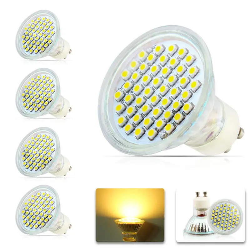 4x GU10 SMD 3528 5w 6w 48 60 LEDS Light Bulb With Glass Cover Warm White Cold White AC 220V 230V