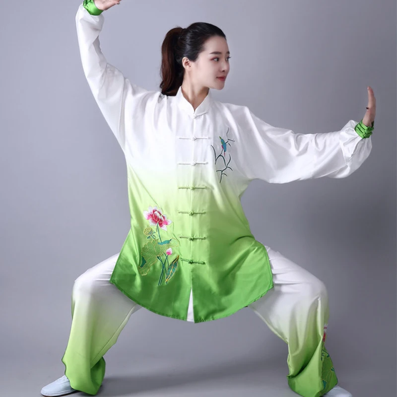 3 шт. женский Традиционный китайский вышитый цветок с длинным рукавом ушу тайчи форма для кунгфу костюм униформа Тай Чи одежда для упражнений