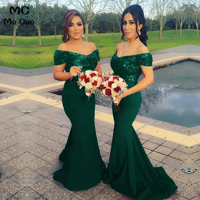 Glitter Sequin V-neck Off The Shoulder Satin Mermaid Bridesmaid Dresses45