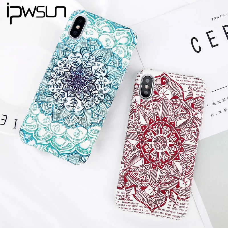 

iPWSOO Beautiful For iPhone 6 6s 7 8 Plus X Phone Case Luminous Mandala Pattern Matte Hard PC Phone Case For iPhone 7 Case Cover