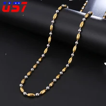 US7 цепь ожерелье для Для мужчин Нержавеющая сталь два звенья серебристого оттенка мужские ожерелья цепи Jewelry 4 мм wideth Цепочки и ожерелья Для мужчин ювелирные изделия