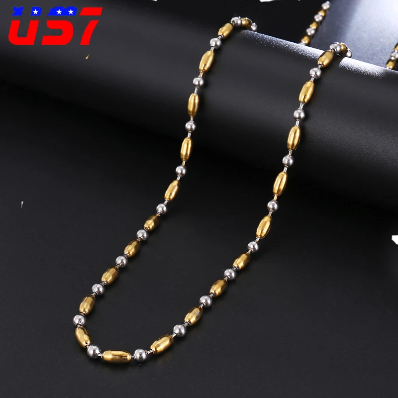 

US7 Chain Bead Necklace for Men Stainless Steel Two Tone Link Men Necklaces Chains Jewelry 4mm wideth necklace men jewelry