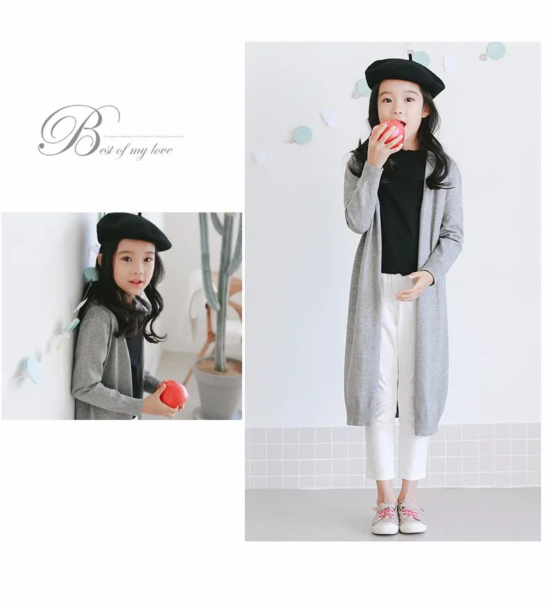 knitted girls cardigan coats 2017 new spring autumn long knitting baby big girls tops red gray black knit sweater kids clothes  (27)