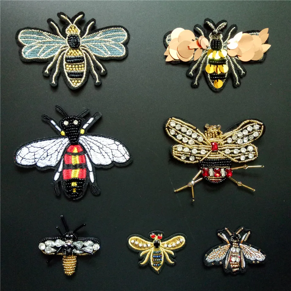 

3D Handmade Rhinestone Bee beaded Patches Sew on sequin patch for clothing beading Applique cute patch