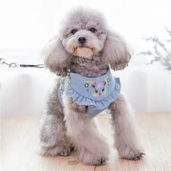 

Fashion Jean Dog Harnesses Lovely Embroidered Cowboy Vest Harnesses for Small and Medium Dog with Traction Belt Pet Supplies