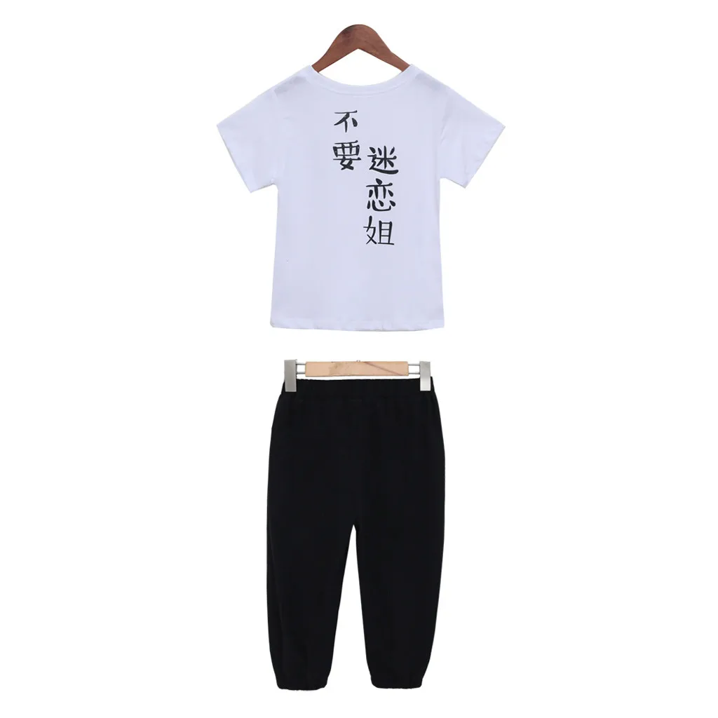 Одежда для девочек Детская Повседневная футболка с надписью в китайском стиле для девочек-подростков Топы с короткими рукавами и штаны, комплект одежды, Детский костюм#6