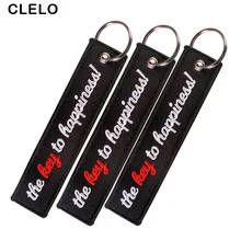 CLELO Bag Accessories bag Pendant Embroidery The Key to Happiness Ornament with Key Chains Tag Keyring for backpack 3pcs/lot