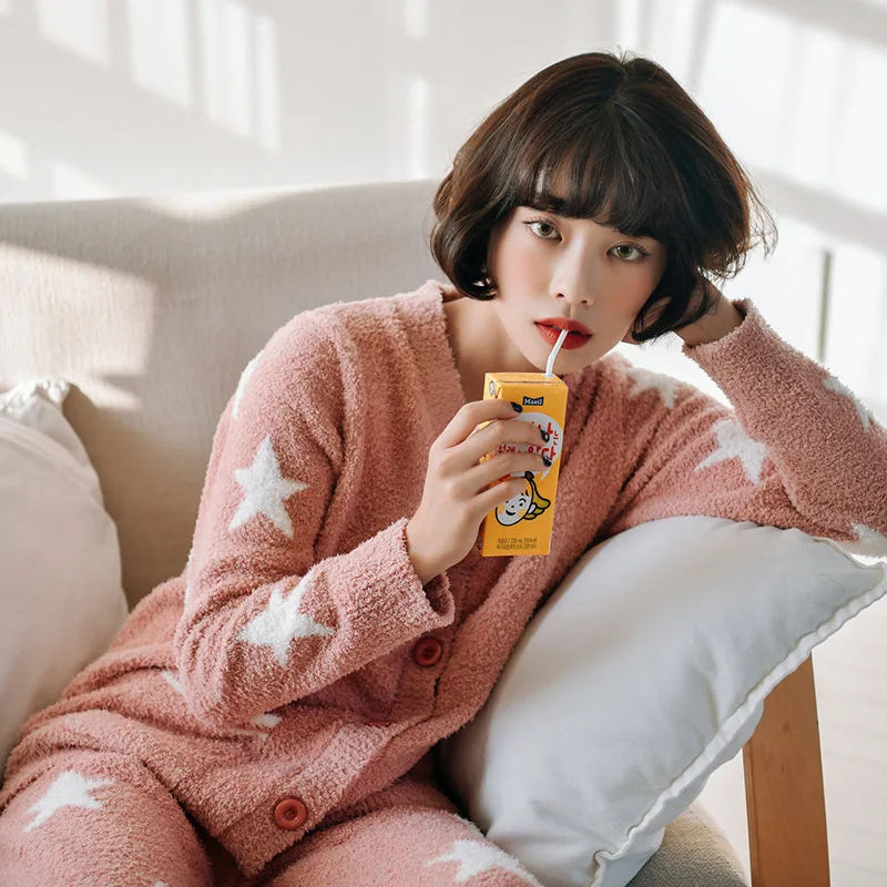 Зимний ленивый Кардиган женские пижамы для женщин пижамы с длинными рукавами теплая и мягкая Пижама Mujer японская звезда семейная одежда