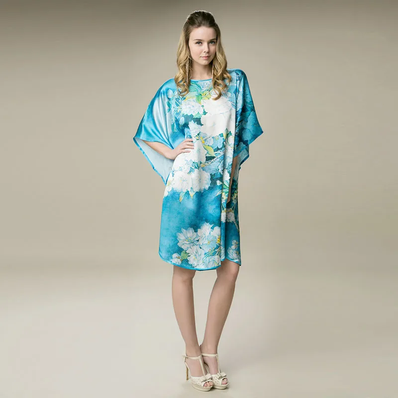 Шелковое атласное платье из натурального шелка тутового шелкопряда женские платья размера плюс домашнее платье Высокое качество цифровое печатное платье Китайская фабрика