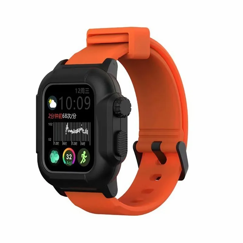 Водонепроницаемый чехол для Apple Watch band 4 iwatch band 42 мм силиконовый ремешок 44 мм 40 мм pulseira браслет умные часы аксессуары петля - Цвет ремешка: 06 Black OrangeStrap