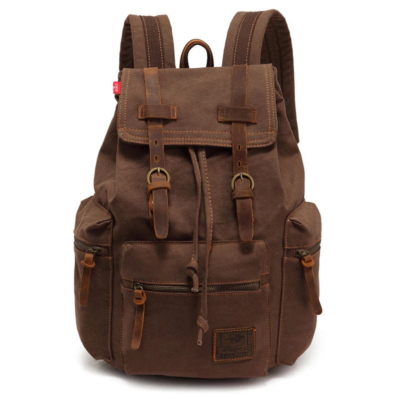

Yirenfang Canvas Men's Backpack Bag Students Crazy Horse Skin Designer Belts Laptop Backpack Retro Big School Bags For Teenagers